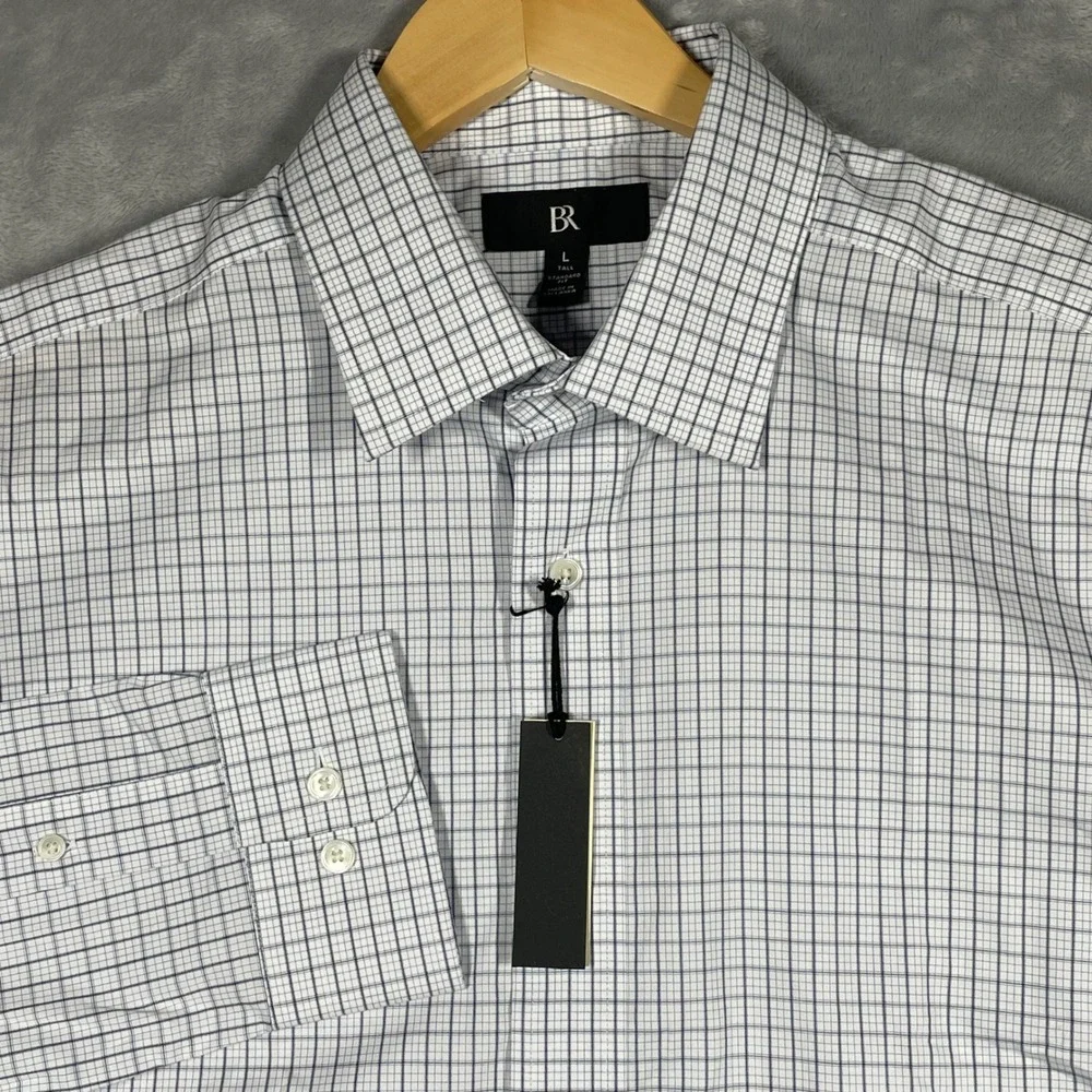 Banana Republic Mens L Tall Standard Fit Cotton Grid Button Down Shirt Blue NEW